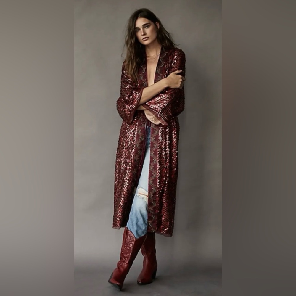 Glamorous Burgundy Sequin Kimono